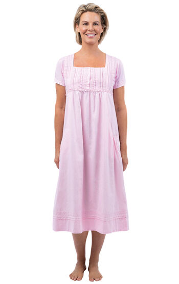 Lara - Womens Short Sleeve Cotton Summer Nightgown - Pink