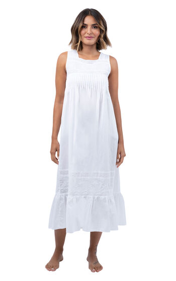 Eleanor - Victorian Sleeveless Cotton Nightgown - White