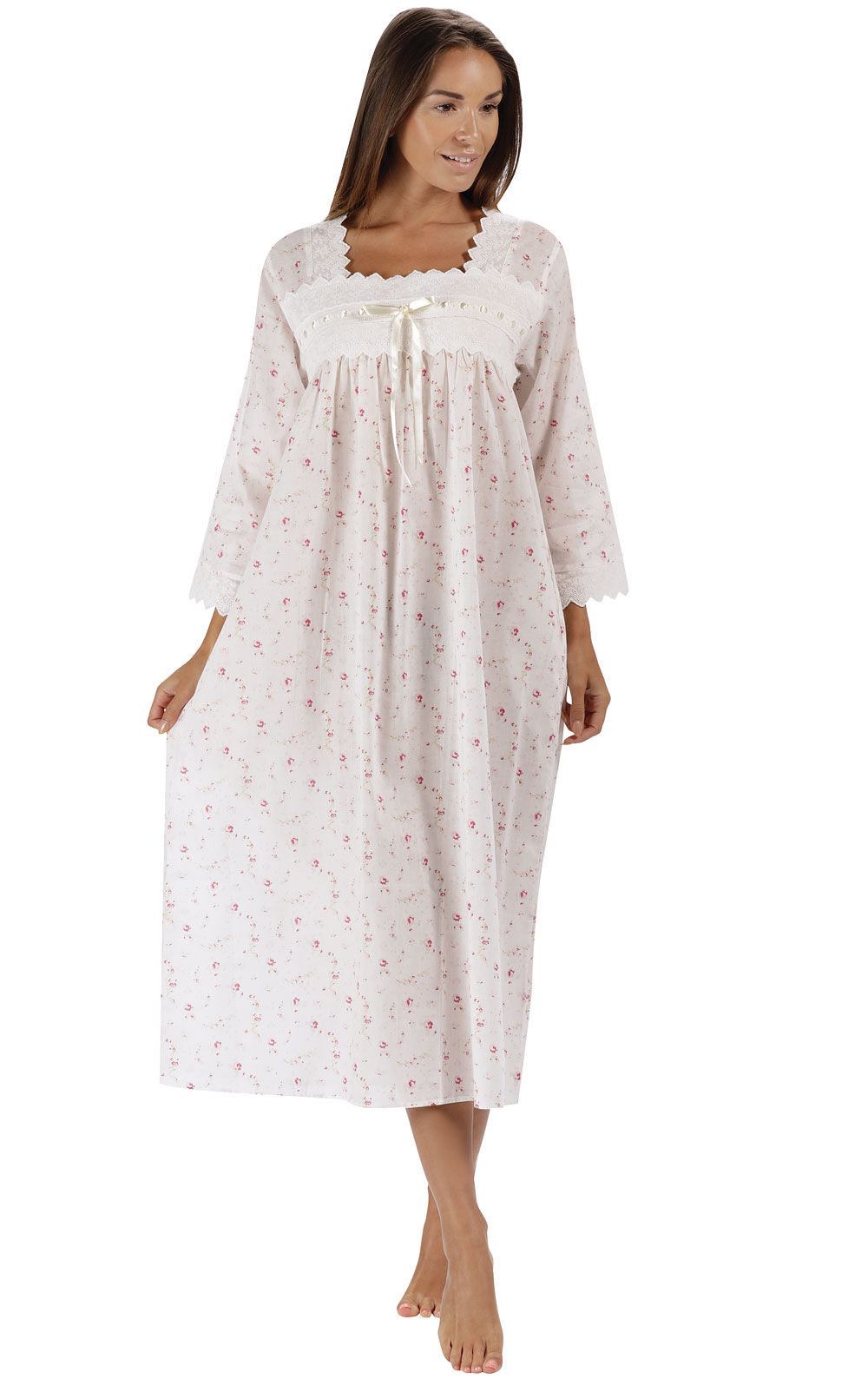 Calida Cotton Knit Nightgown - Womens Long Sleeve Sleep Gown