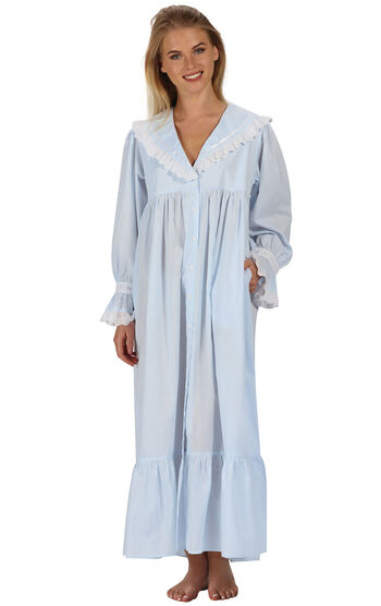 Amelia - Victorian-Inspired Long Sleeve Cotton Nightgown - Blue