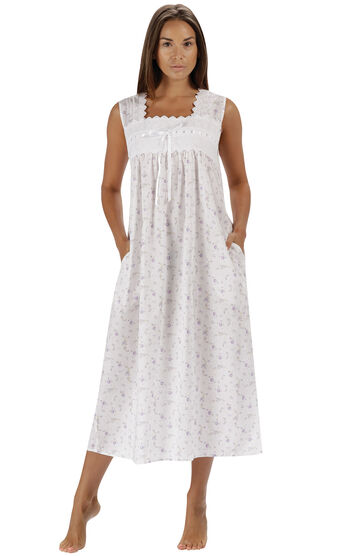Laurel - 100 Percent Cotton Vintage Nightgown for Women - Lilac Rose