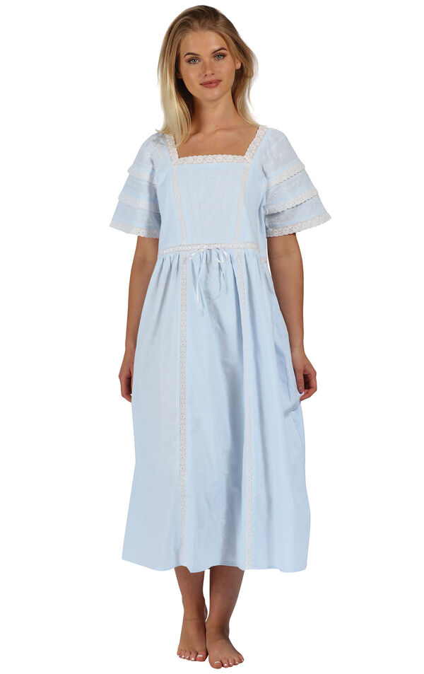 Model wearing Amanda Nightgown - Blue
