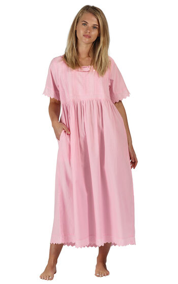 Model wearing Helena Nightgown in Lilac Rose for Women, facing away from the camera